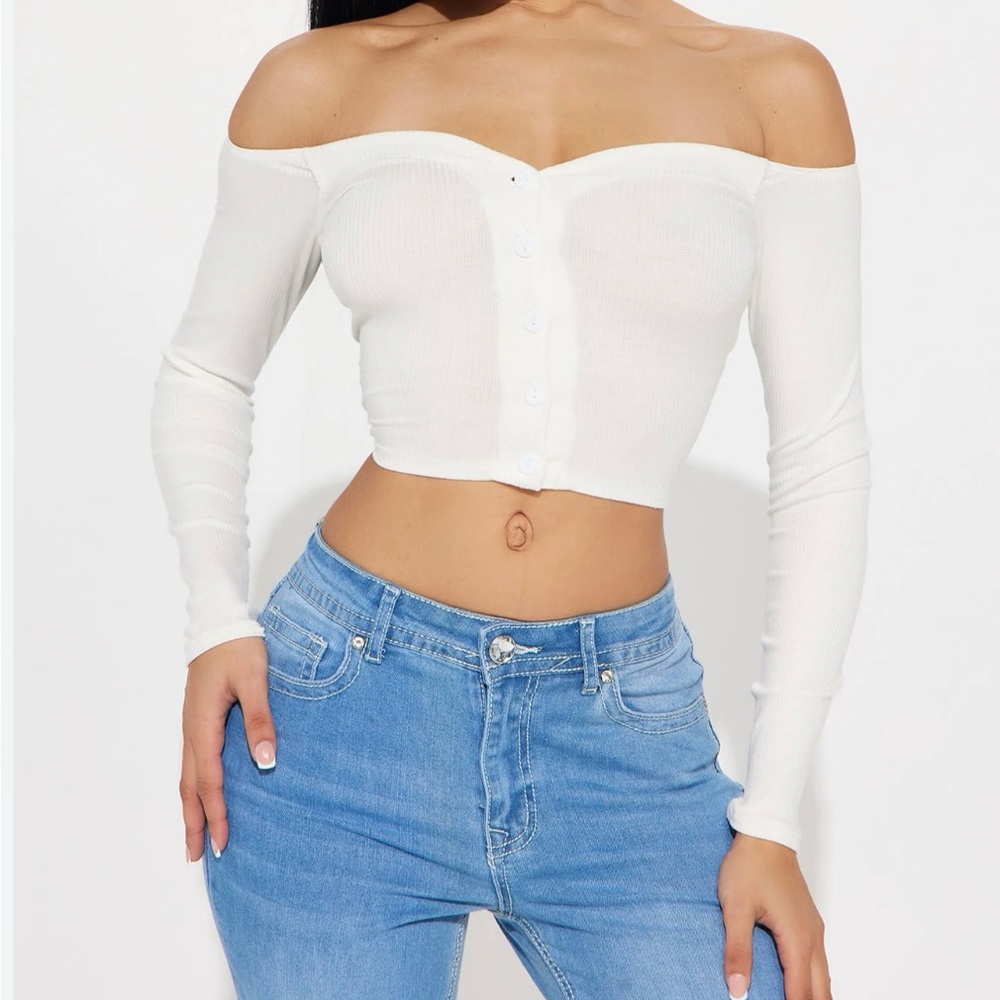 Off-Shoulder White Ribbed Top